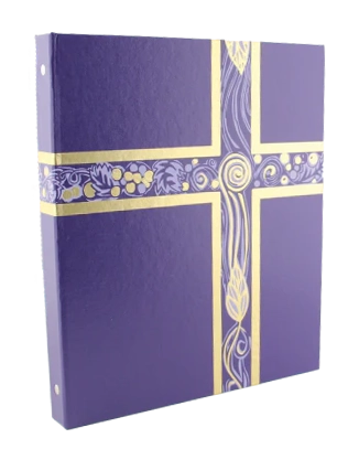 Purple gift box with gold decorative band on a white background