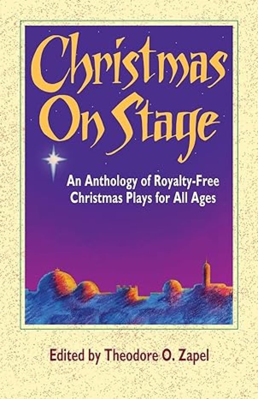 Book cover of 'Christmas on Stage' with purple background and text.