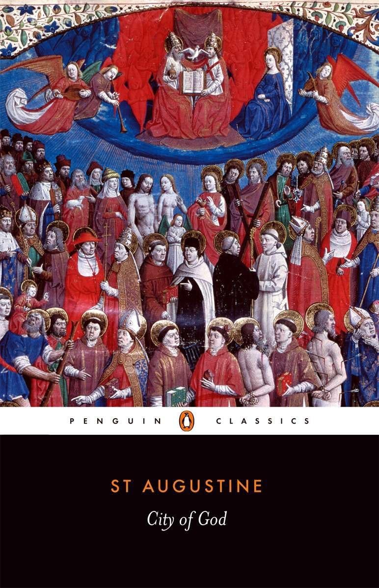 Book cover of 'City of God' by St Augustine with a colorful illustration of a religious scene.