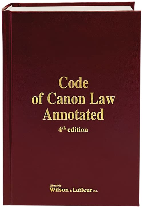 Maroon book titled 'Code of Canon Law Annotated' with gold text on a white background