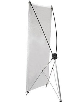 White banner stand with a black frame on a white background