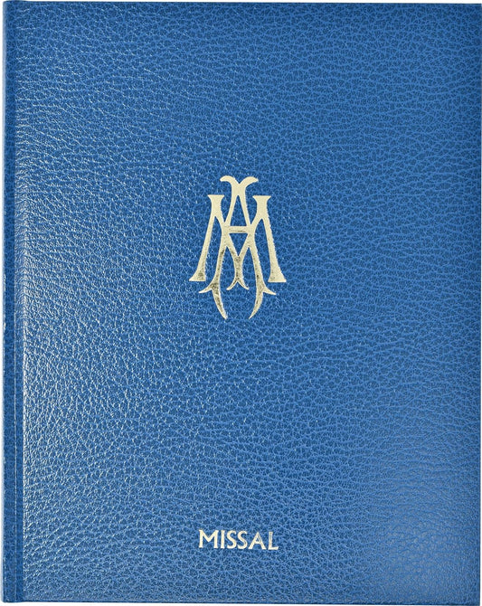 Blue missal with gold emblem and 'MISSAL' text