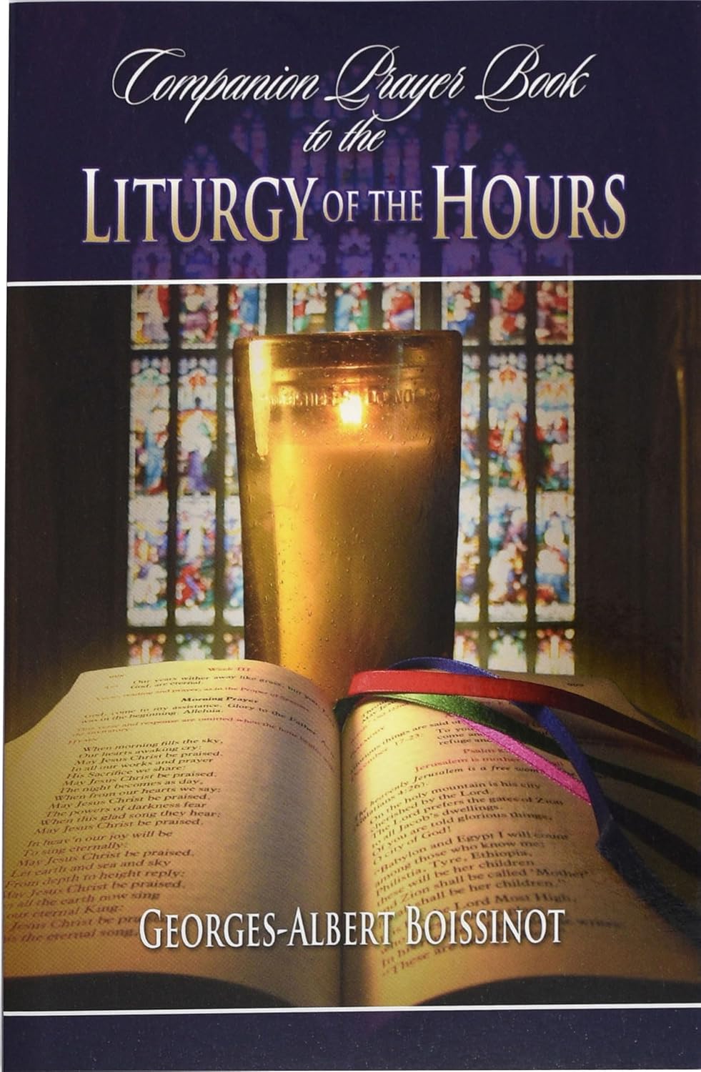 Book cover of 'Companion Prayer Book to the Liturgy of the Hours' with a candle and stained glass window.