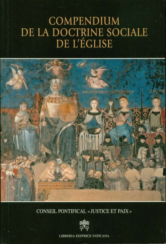 Book cover of 'Compendium de la Doctrine Sociale de l'église' with artistic depiction on the cover