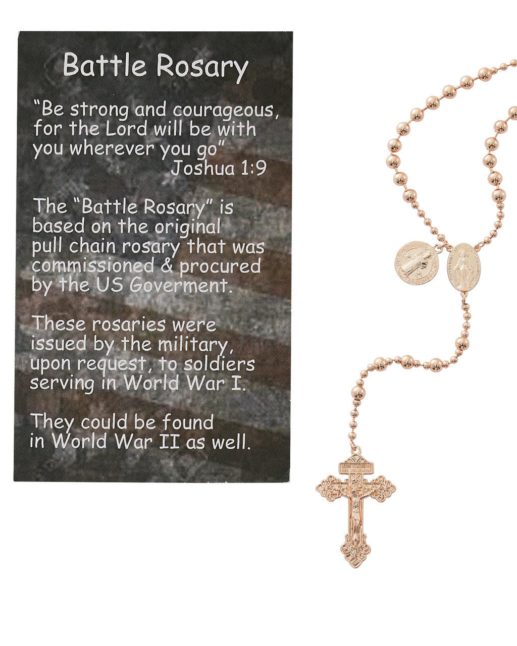 Battle Rosary with descriptive text on a black background