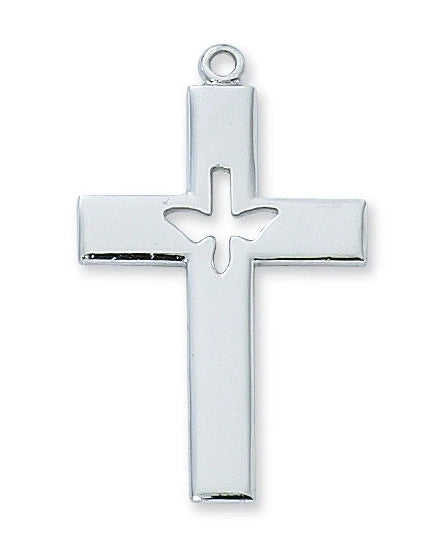 Silver cross pendant with a star design on a white background