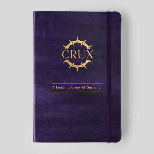 Purple notebook with gold text and design on a light gray background