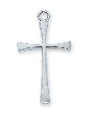Silver cross pendant on a white background