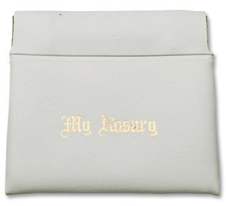 White Leatherette Rosary Case 3.5 x 3"