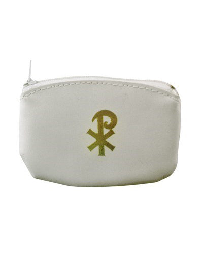 White Leatherette Chi Rho Rosary Case 3.25 x 2.5"