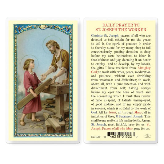 Daily Prayer to St. Joseph the Worker Laminated Holy Card