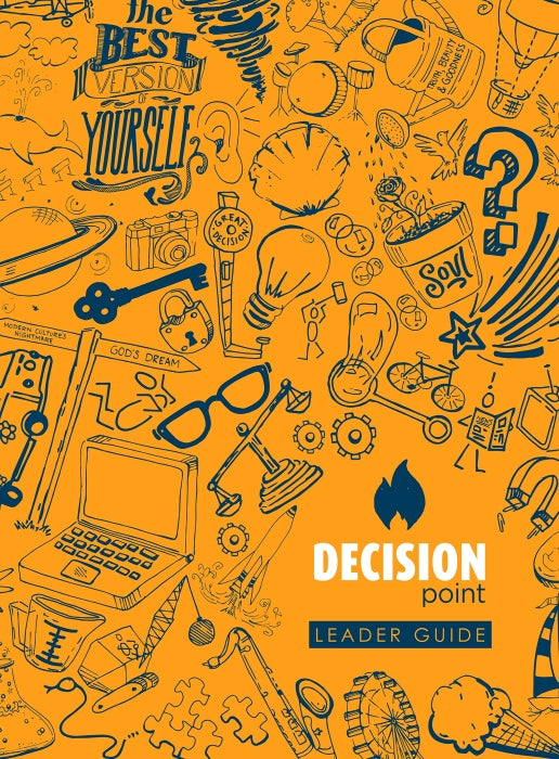 Cover of 'Decision Point Leader Guide' with various icons and text on an orange background