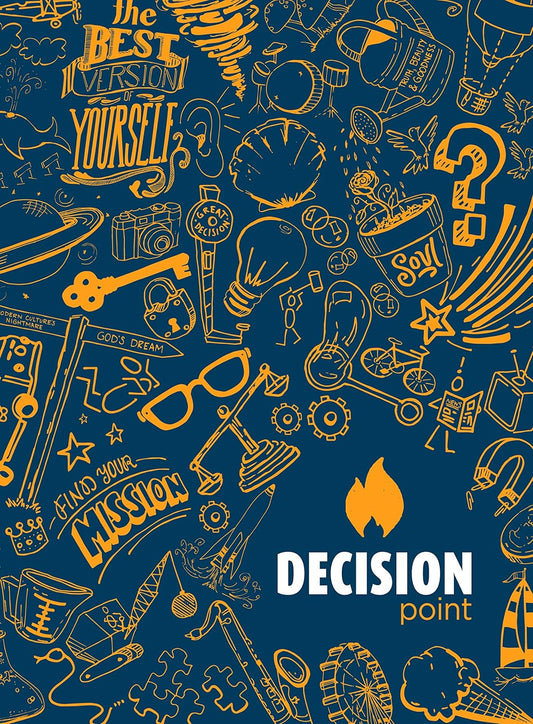 Patterned cover with icons and text on a blue background, featuring the 'Decision Point' brand.