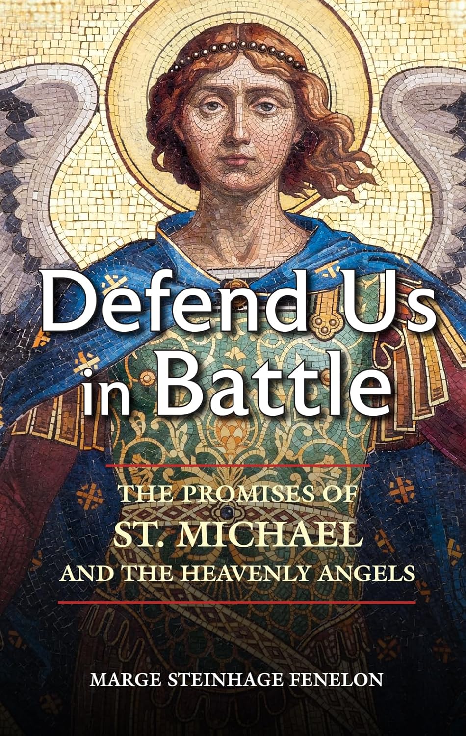 Book cover of 'Defend Us in Battle' with an angelic figure and text.