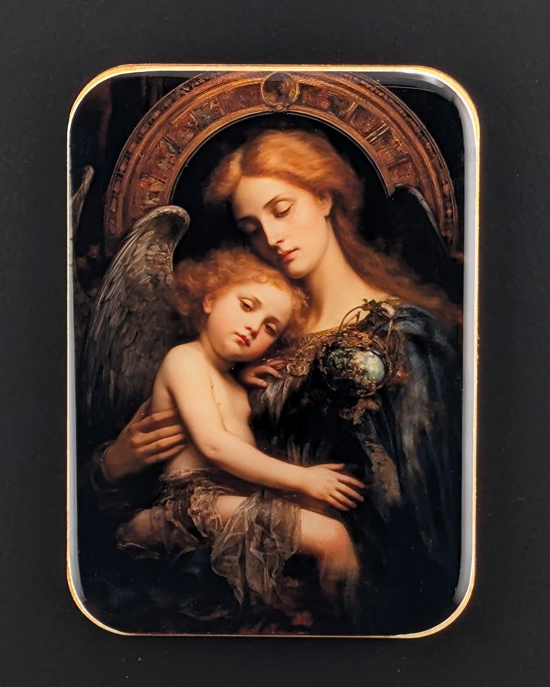 Aimant de dévotion : Ange gardien avec enfant