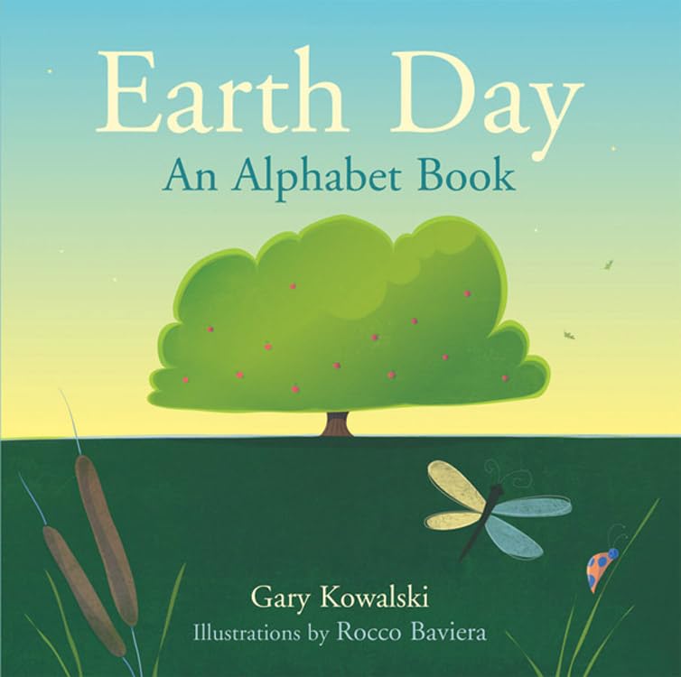 Book cover of 'Earth Day: An Alphabet Book' with a tree and dragonfly illustration.