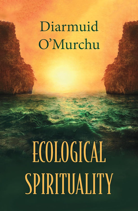 Book cover of 'Ecological Spirituality' by Diarmuid O'Murchu with a sunset over water and cliffs.