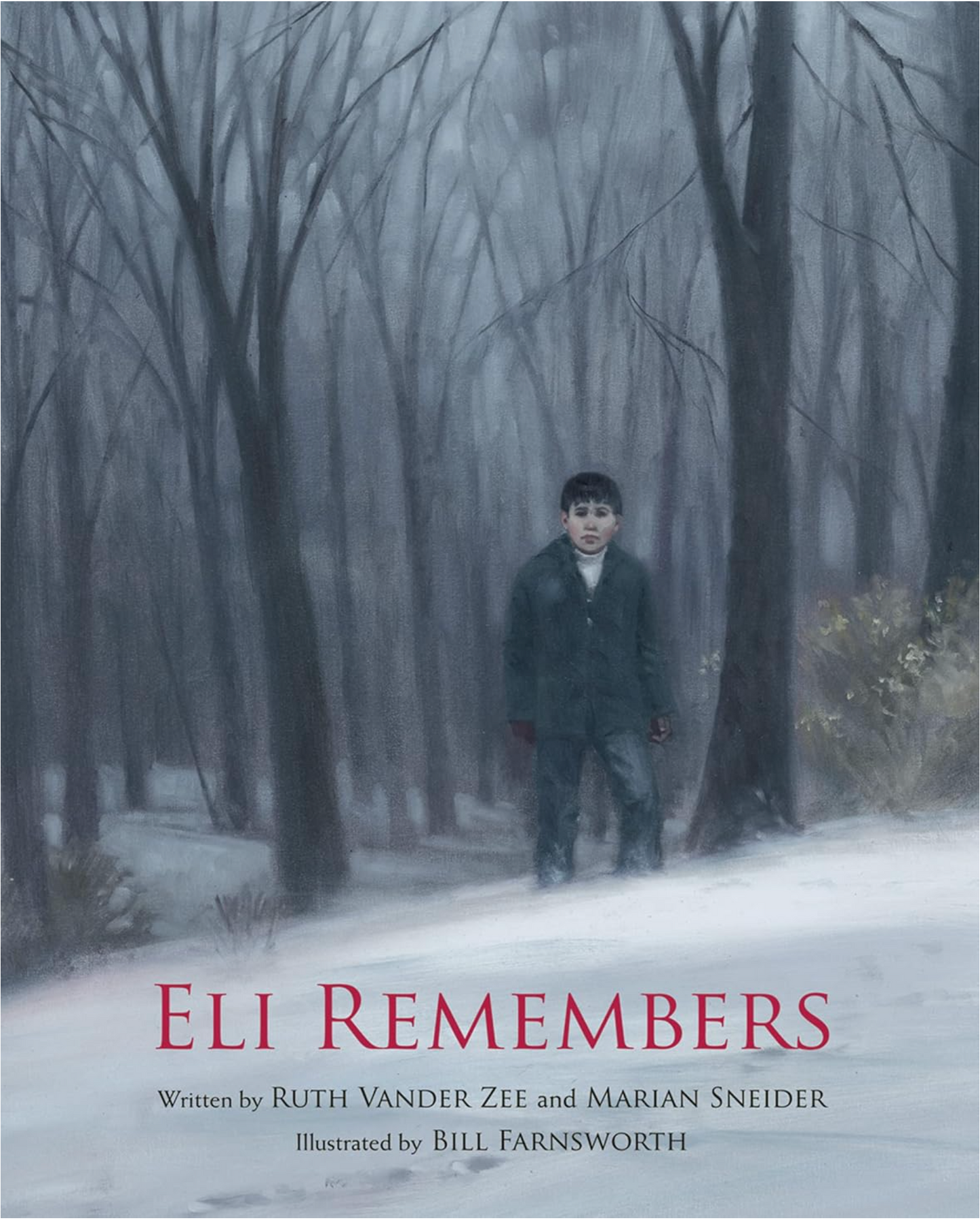 Book cover of 'Eli Remembers' with a person walking through a snowy forest.