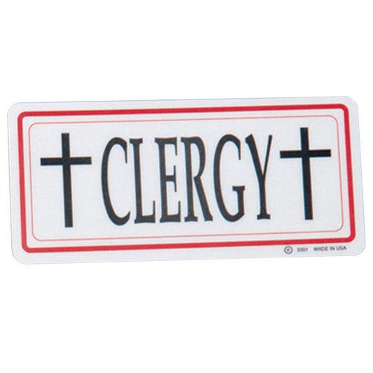 Sign with 'CLERGY' text and crosses on a white background