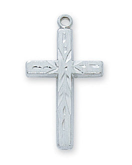 Silver cross pendant with star design on a white background