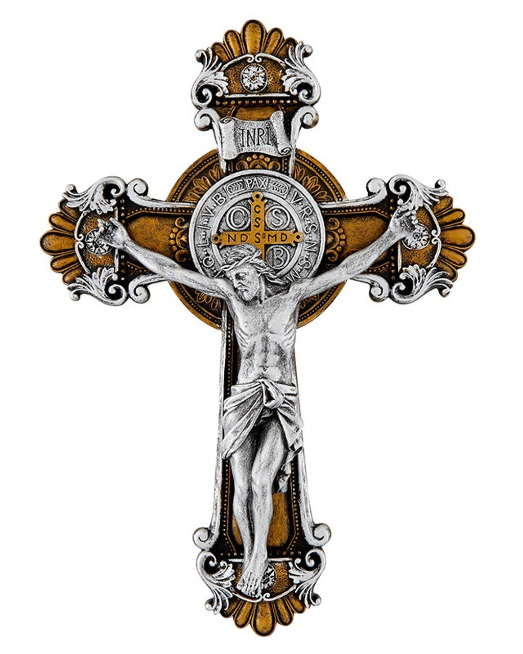 Two-Tone Saint Benedict Ornate Crucifix 10.25"