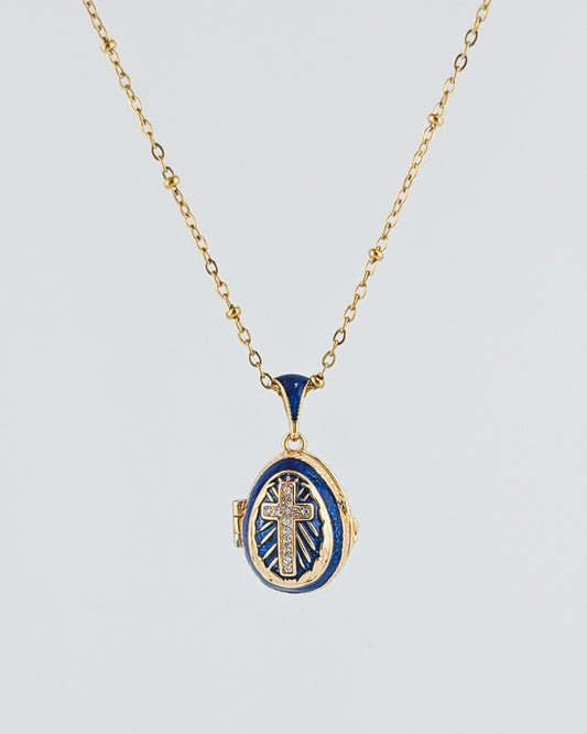 Faberge-Style Egg Pendant Necklace, Cross