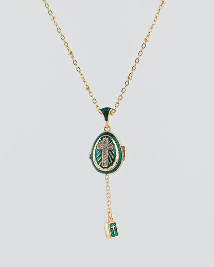 Faberge-Style Egg Pendant Necklace, Cross