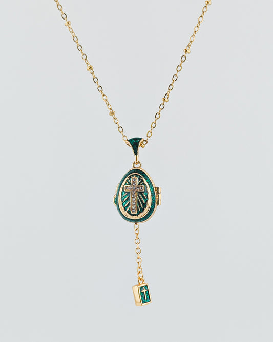 Faberge-Style Egg Pendant Necklace, Cross