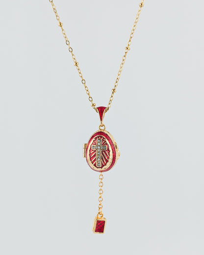 Faberge-Style Egg Pendant Necklace, Cross