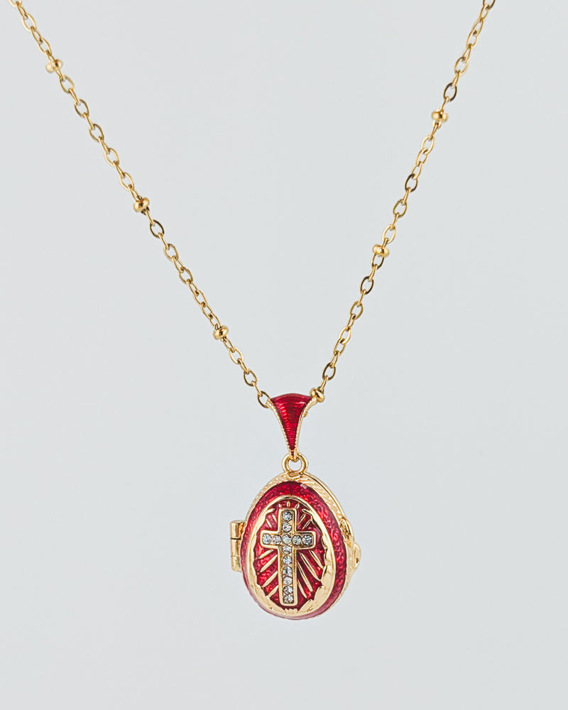 Faberge-Style Egg Pendant Necklace, Cross