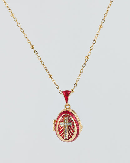 Faberge-Style Egg Pendant Necklace, Cross