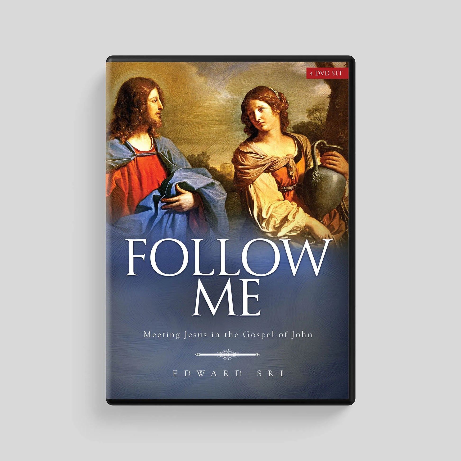 DVD cover titled 'Follow Me' featuring classical painting of two figures on a gray background