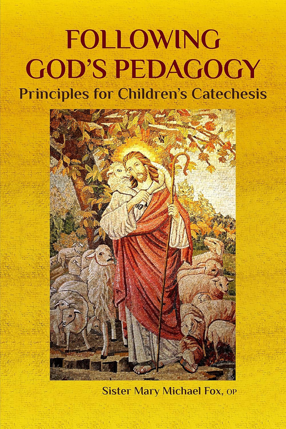 Book cover of 'Following God's Pedagogy' with a religious illustration on a yellow background