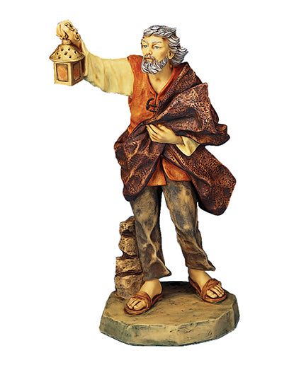 Statue of a man holding a lantern on a white background