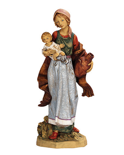 Statue of a woman holding a child on a white background