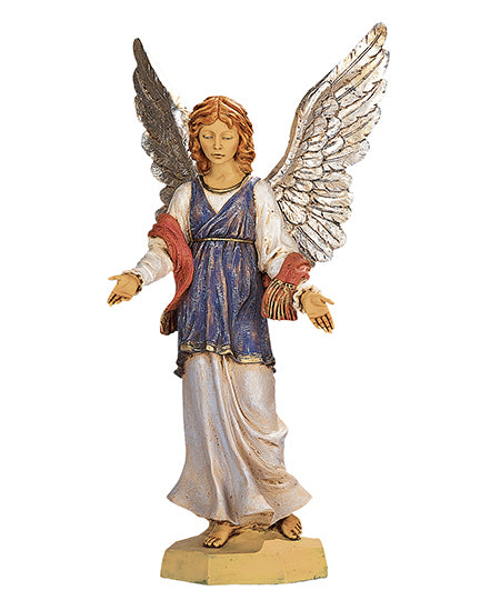 Statue of an angel with outstretched wings on a white background