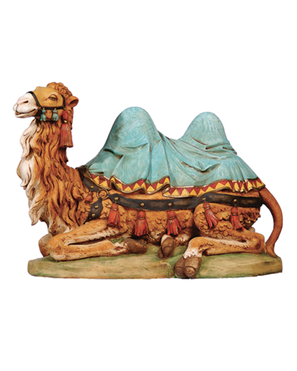 Decorative camel figurine with a blue cover on a white background
