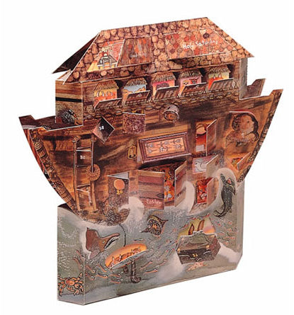 Wooden Noah's Ark model with detailed compartments on a white background