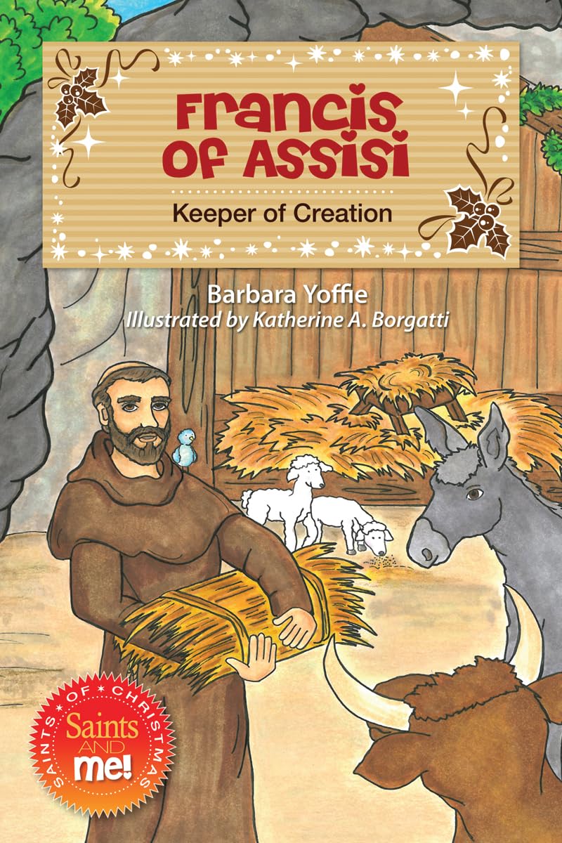 Book cover of 'Francis of Assisi: Keeper of Creation' with illustrations of a man holding a donkey and goats.