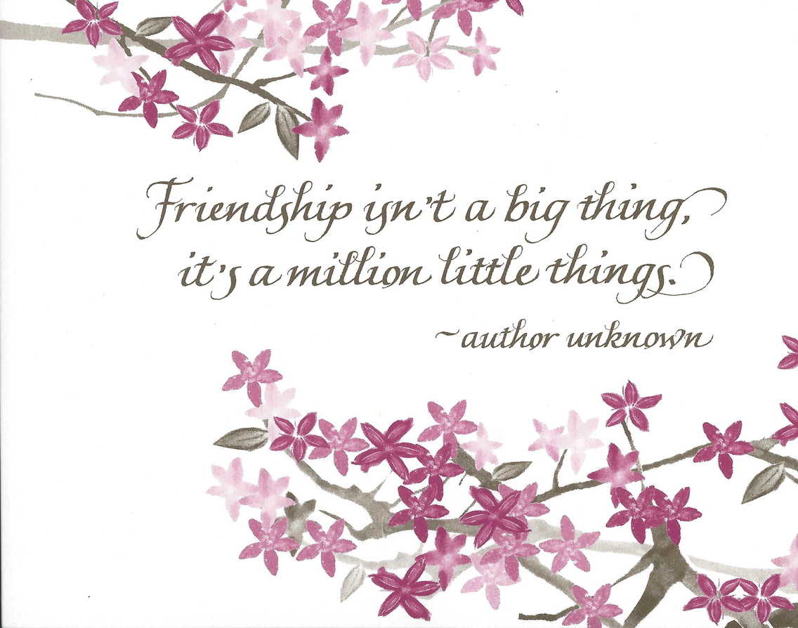Floral design with a quote about friendship on a white background