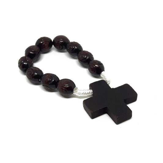 WOOD FINGER ROSARY WITH WOOD CROSS