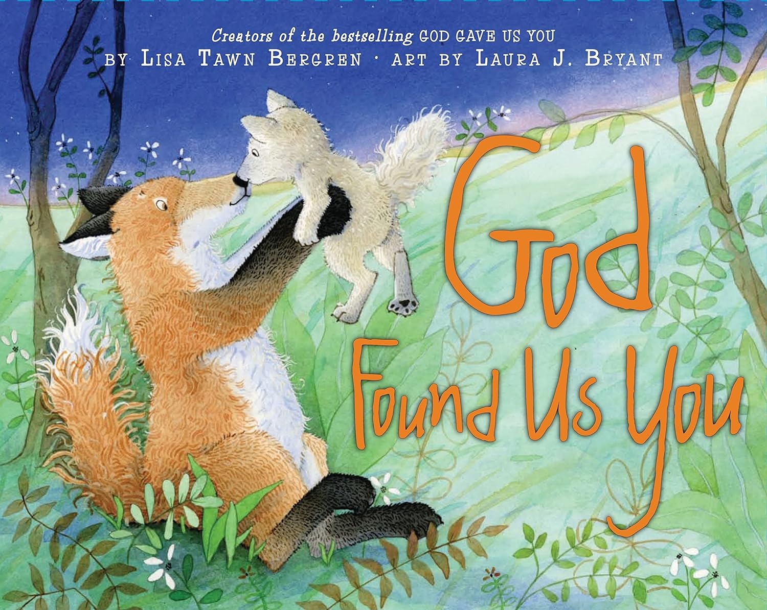 Book cover of 'God Found Us You' featuring a fox and lamb in a forest setting.
