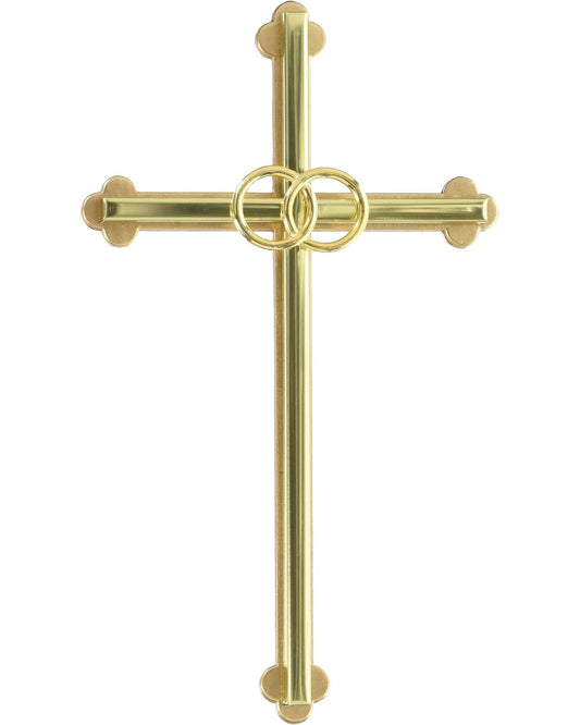 Gold cross with circular design on a white background