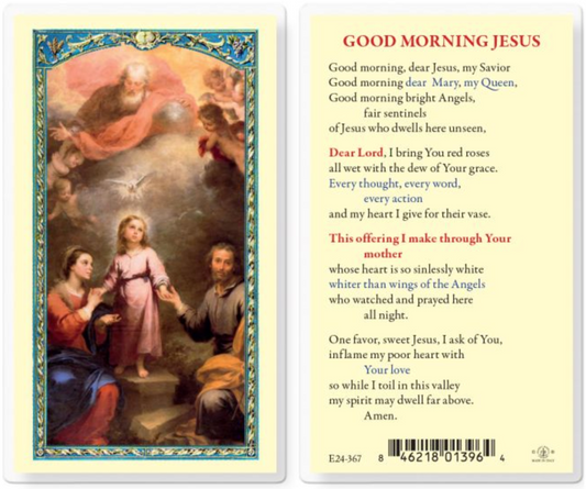 Prayer card with religious illustration and text on a white background