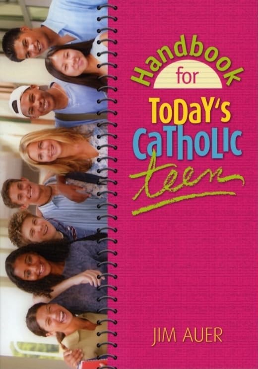 Handbook for Today's Catholic Teen with cover photo of young people on pink background