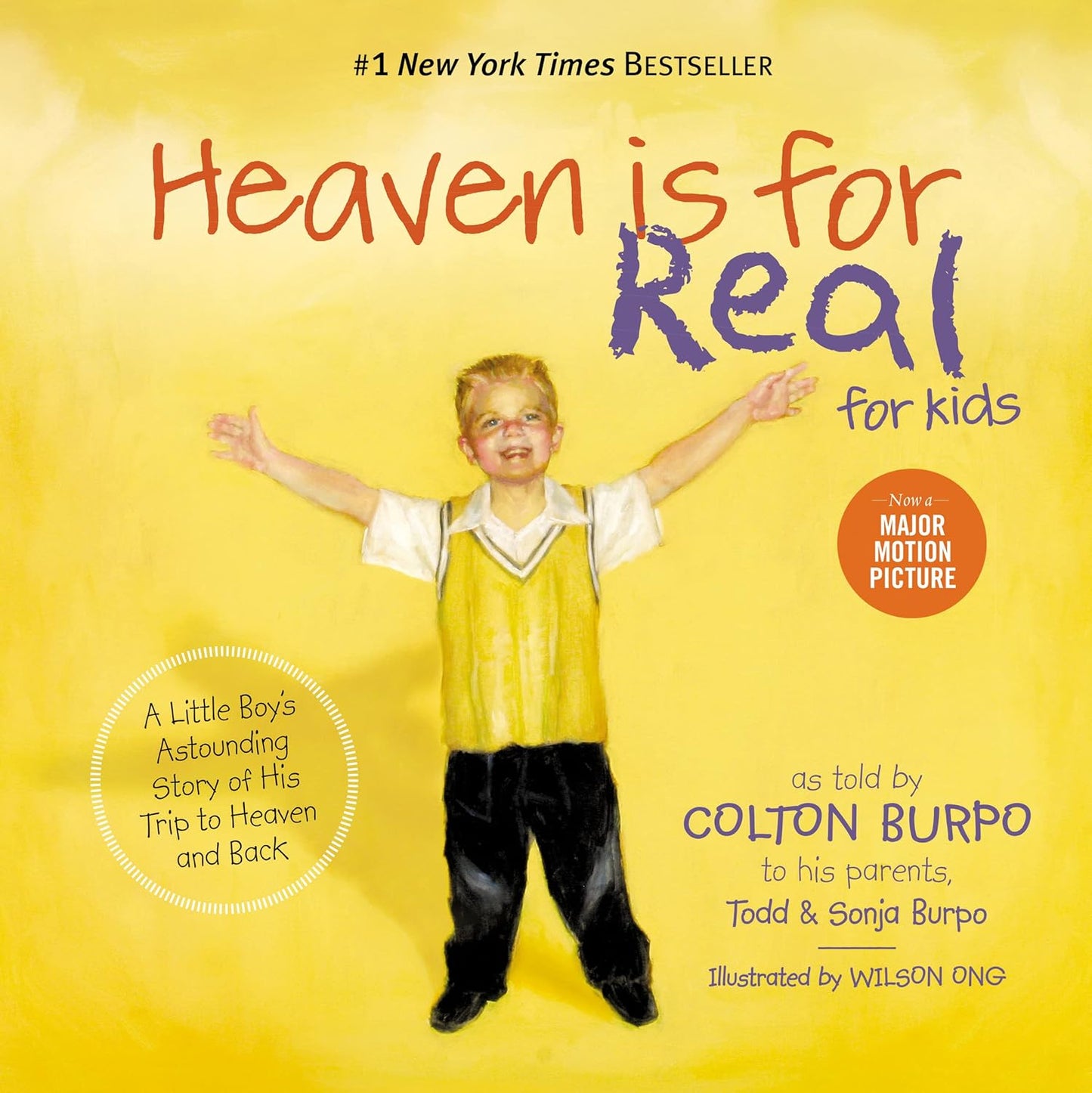 Book cover of 'Heaven is for Real for Kids' with a child on a yellow background