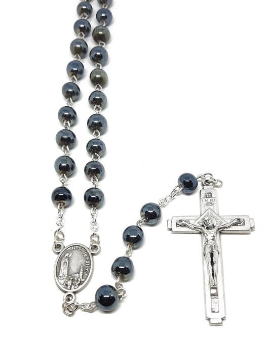 Hematite Rosary with Silver Crucifix
