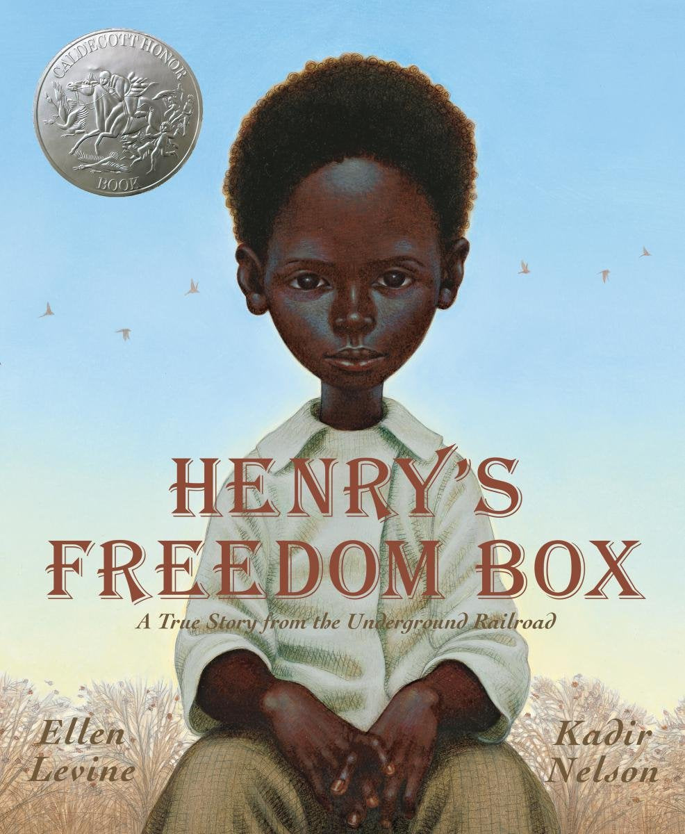 Book cover of 'Henry's Freedom Box' with a young boy and title text.