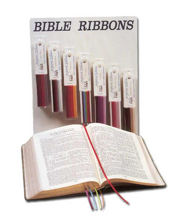Set of Bible ribbons displayed with an open Bible on a white background