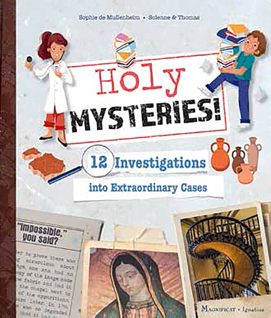 Cover of 'Holy Mysteries: 12 Investigations Into Extraordinary Cases' featuring illustrations related to religious mysteries and investigations.